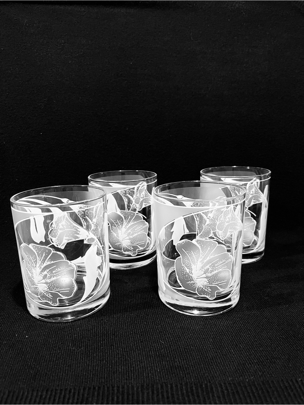 Vintage MCM Culver Iced Flowers Set of 4 Whiskey Tumblers 4” Tall